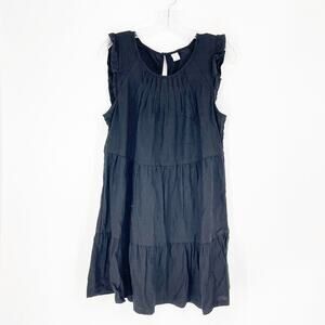Old Navy Sleeveless Linen Blend Tiered Black Dress Size Medium